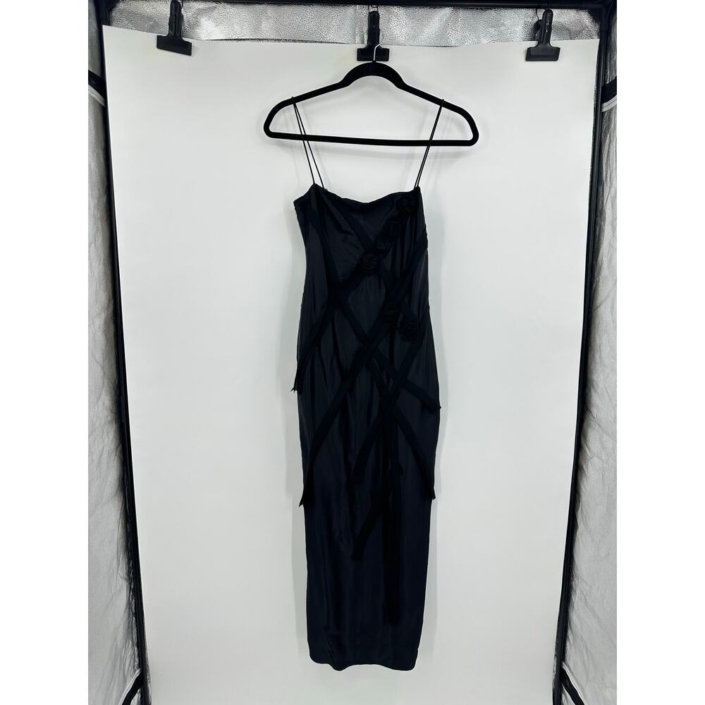 Zara Satin Midi Slip Dress Size M Black Rushed Fairy Goth Witchy Whimsygoth - Picture 6 of 16
